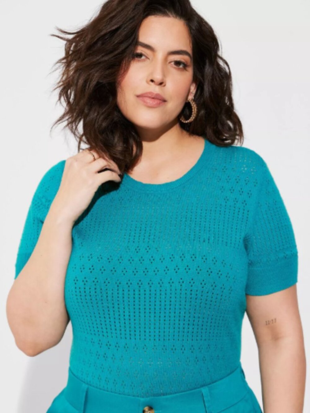 Torrid Everyday Pointelle Pullover Short Sleeve Sweater